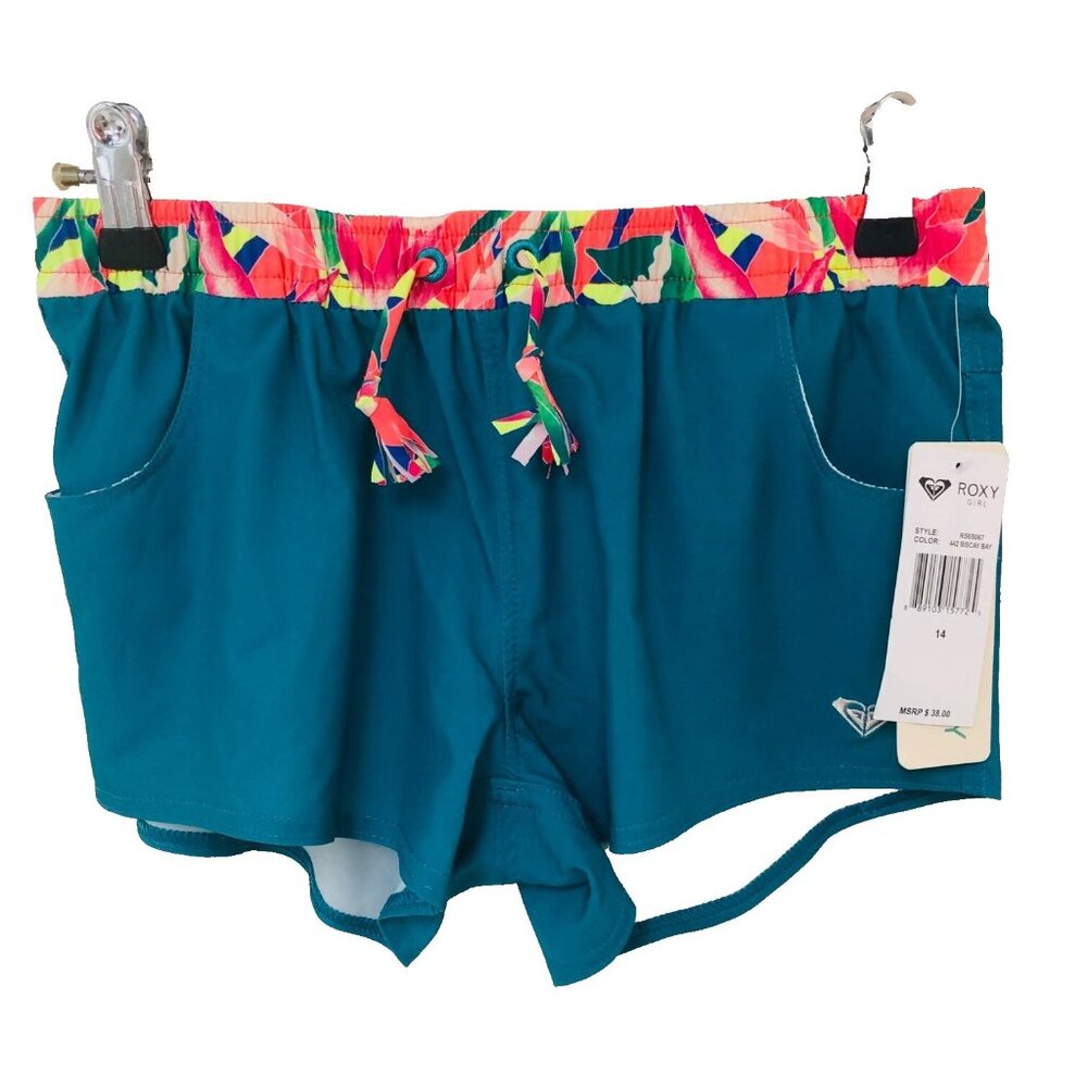 NWT Roxy Shorts Girsl XL 14 Biscay Bay Pockets Beachy Coastal Quick Dry Summer‎